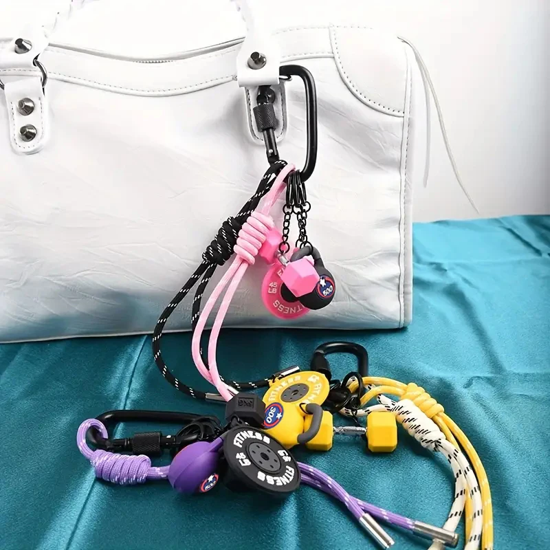 Mini Barbell Plates Key Chain Rectangular Buckle Water Cups Simulation Dumbbells Keyring Creative Bag Charm
