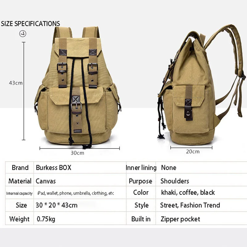 Outdoor Canvas Backpack Unisex Leisure Solid Color Travel Backpack 2023 Autumn New High Capacity Retro Designer Durable Book Bag