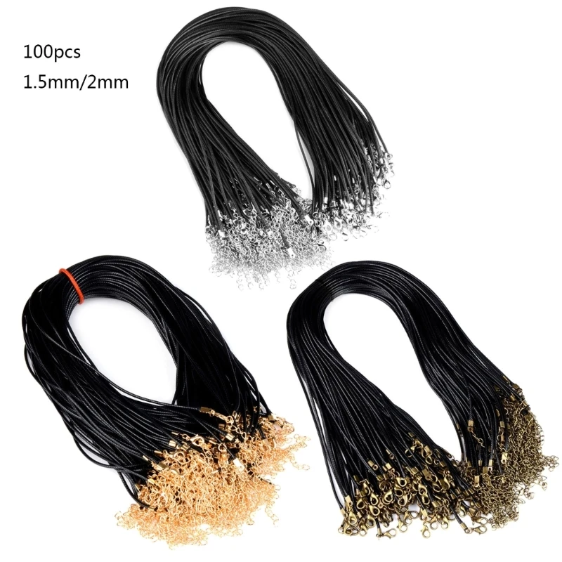 

100Pcs/lot 1.5mm 2mm Waxed Leather Adjustable Braided Rope Necklace Pendant Charm DIY Jewelry Findings Lobster Clasp String Cord