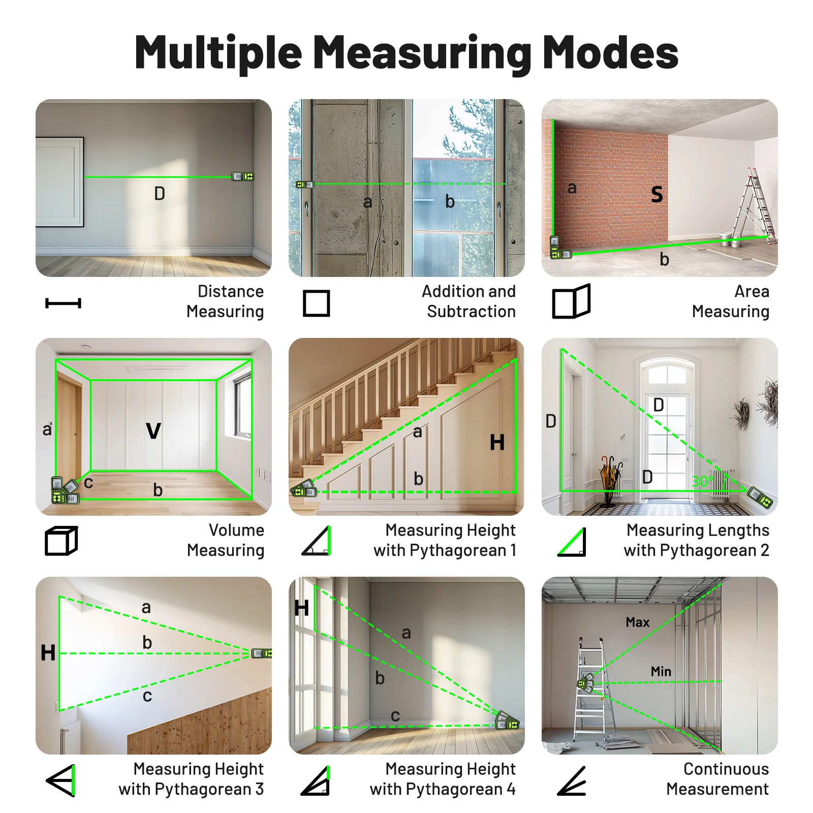 60M 1/16in Accuracy Laser Distance Measurement Tool Bluetoothed Green Laser Meas