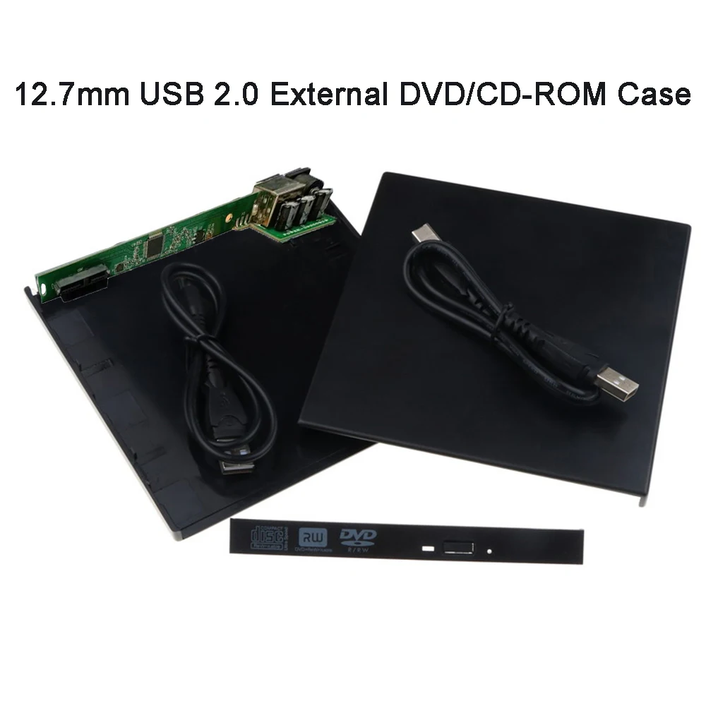 USB 2.0 SATA External Drive DVD CD DVD-Rom Case,12.7MM Slim for Laptop Notebook Portable 1PC,hdd enclosure,external hard drive housing,external dvd drive case