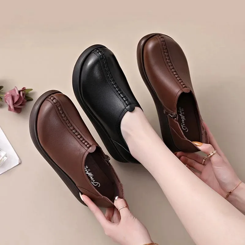 

2022 Spring New Original Slope Heel Leather Women's Shoes Thick Soled High Heels Korean Muffin Single Shoes Women's Shoes