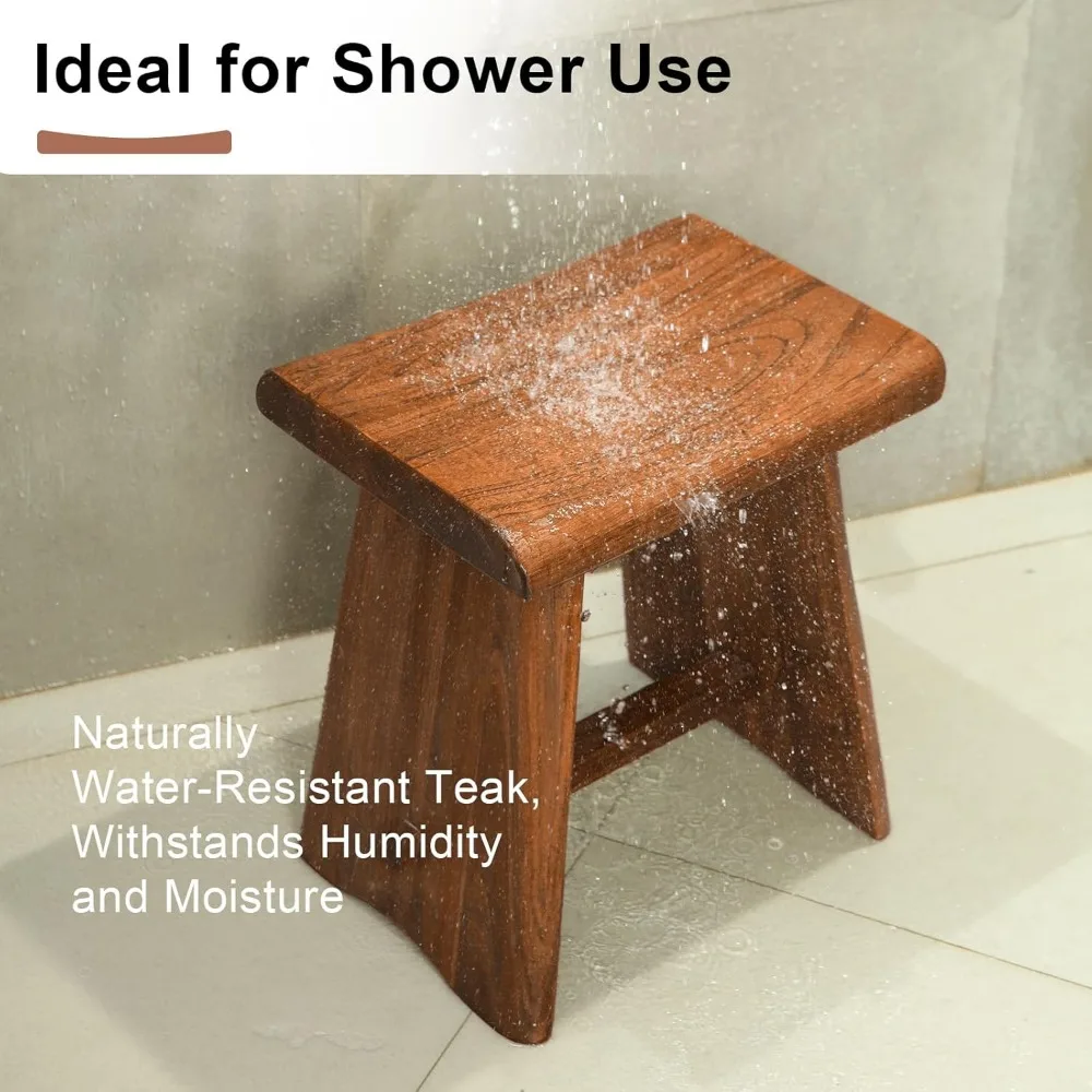 Teak Shower Stool, 15.8" x 11.8" x 17.9", Comfortable and Sturdy Spa Seating for Seniors & Individuals with Limited Mobility 3
