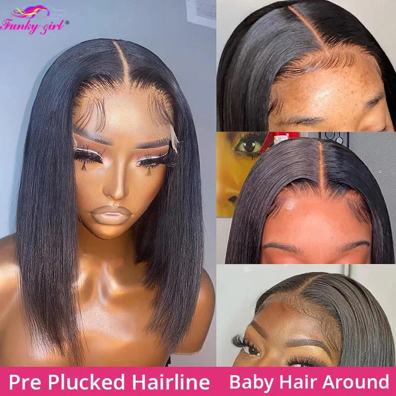 Brazilian Straight Bob Wig Human Hair Lace Front Wigs Pre-Pucked Short Bob Lace Part Wig Women Human Hair Wigs Human Hair Wig Lace Front Wig Human Hair Wigs Front Lace Wig