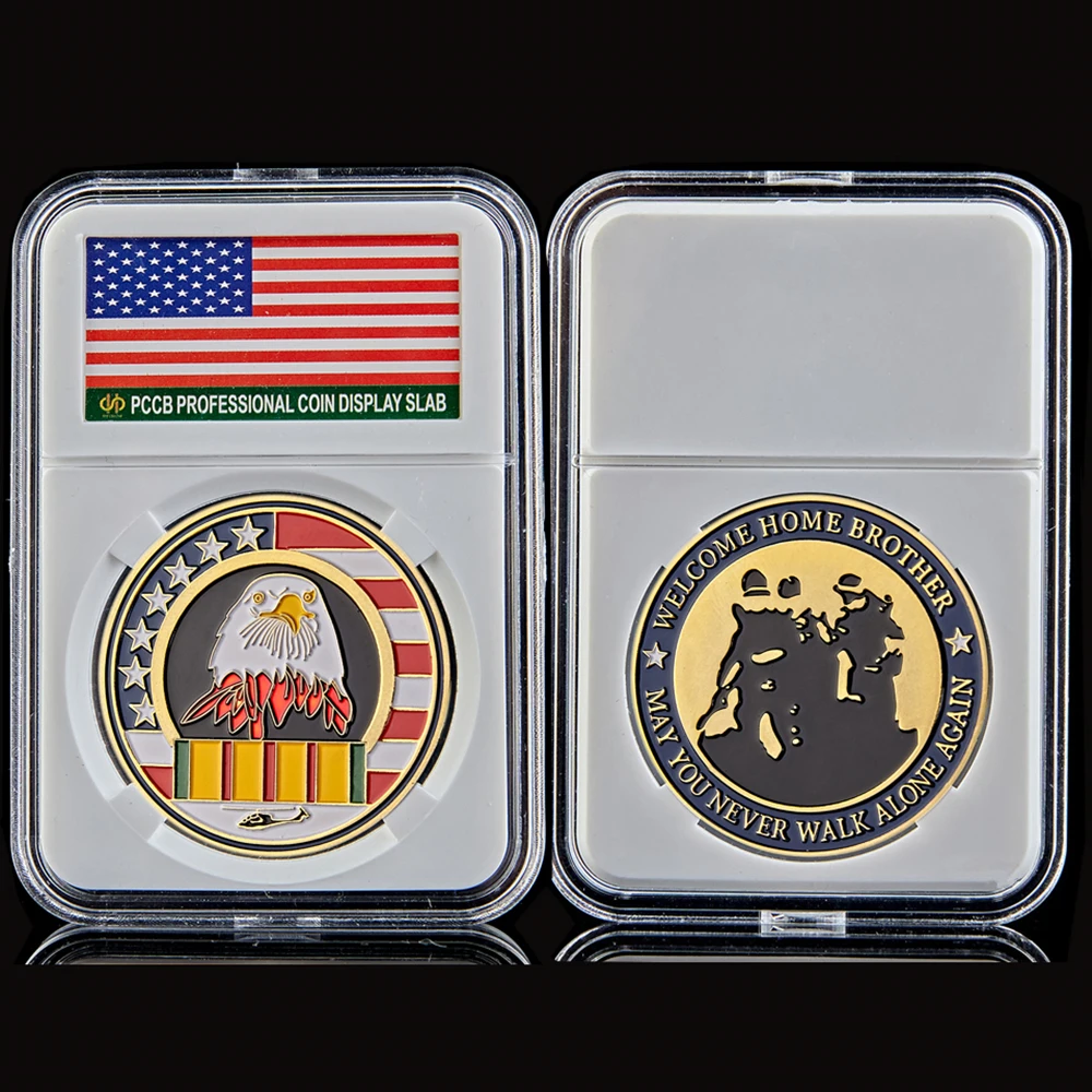 USA Liberty Eagle 1OZ May You Never Walk Alone Again Gold/Silver Plated Military Challenge Coin W/ Acrylic Capsule