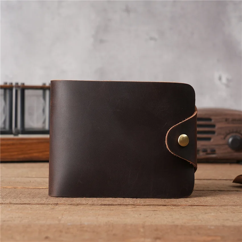 Genuine Leather Men's Wallet Short Style Head Layer Cowhide Multi-card Slot Clip Coin Purse Button