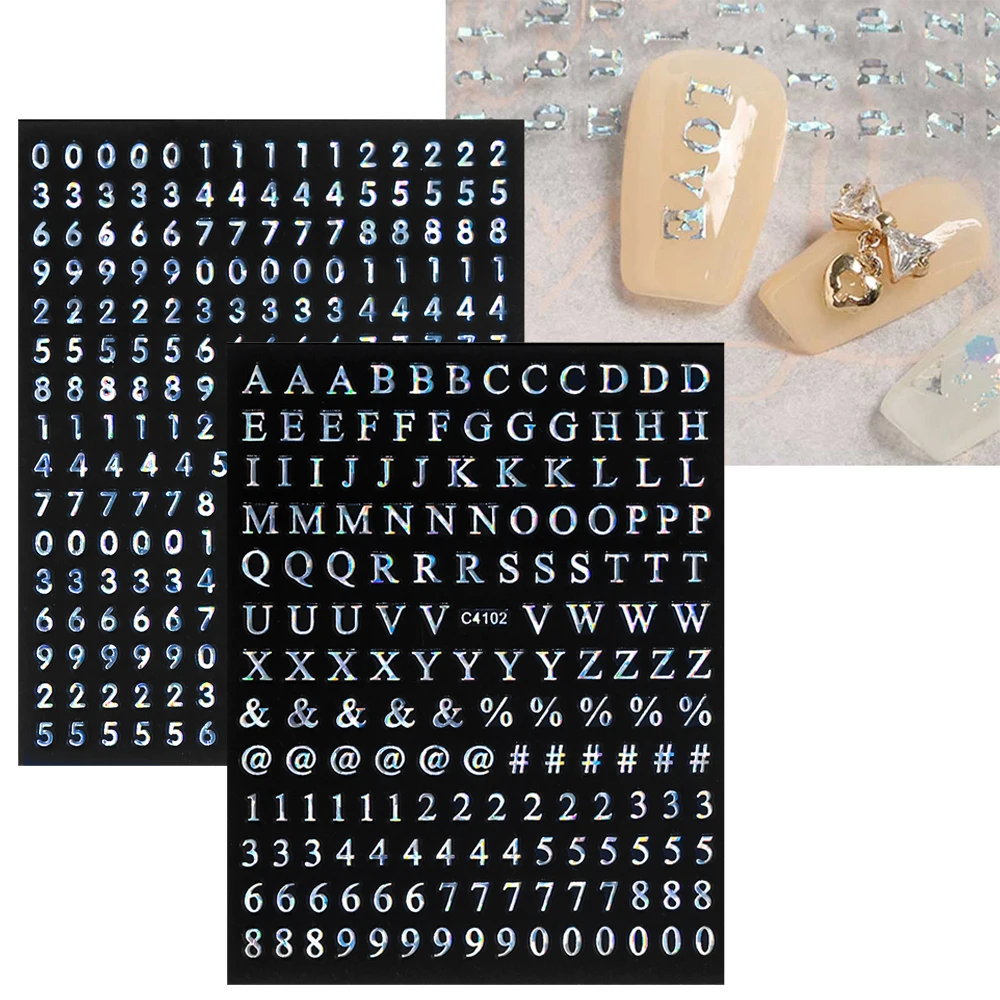 

3D Number Letter Nail Art Stickers Decals 10*8cm Self-Adhesive Alphabet Slider Sticker Colorful Manicure Supplies Accessories &