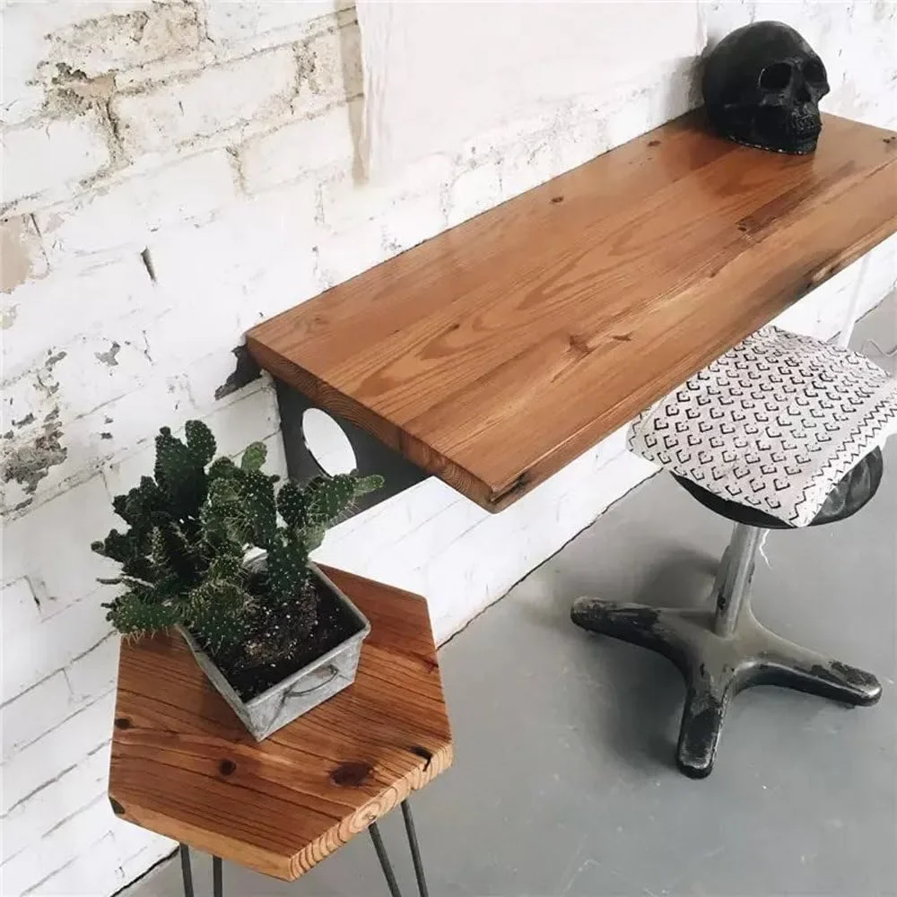 

FOF FRIEND OF FAMILY Industrial Rustic Wall-Mounted Table, Dining Table Desk, Pine Wood Wall-Mounted Bar Tables (24”X 14“)