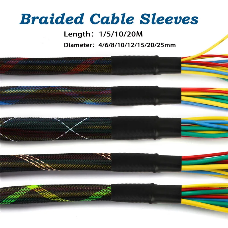 1/5/10/20M Tight PET Expandable Braided Sleeving Wire Cable Sleeve Braided Insulated Protection DIY 2/4/6/8/10/12/15/20/25mm