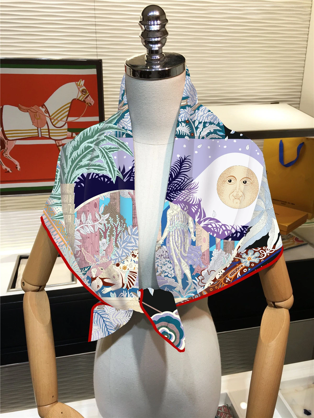 90cm Marke quadratischen Schal Frauen Mode Twill 100% Seide Schal Schal Hijab Luxus Bandana Foulard Halstuch Sonne Lächeln Gesicht Schal – Detail 10