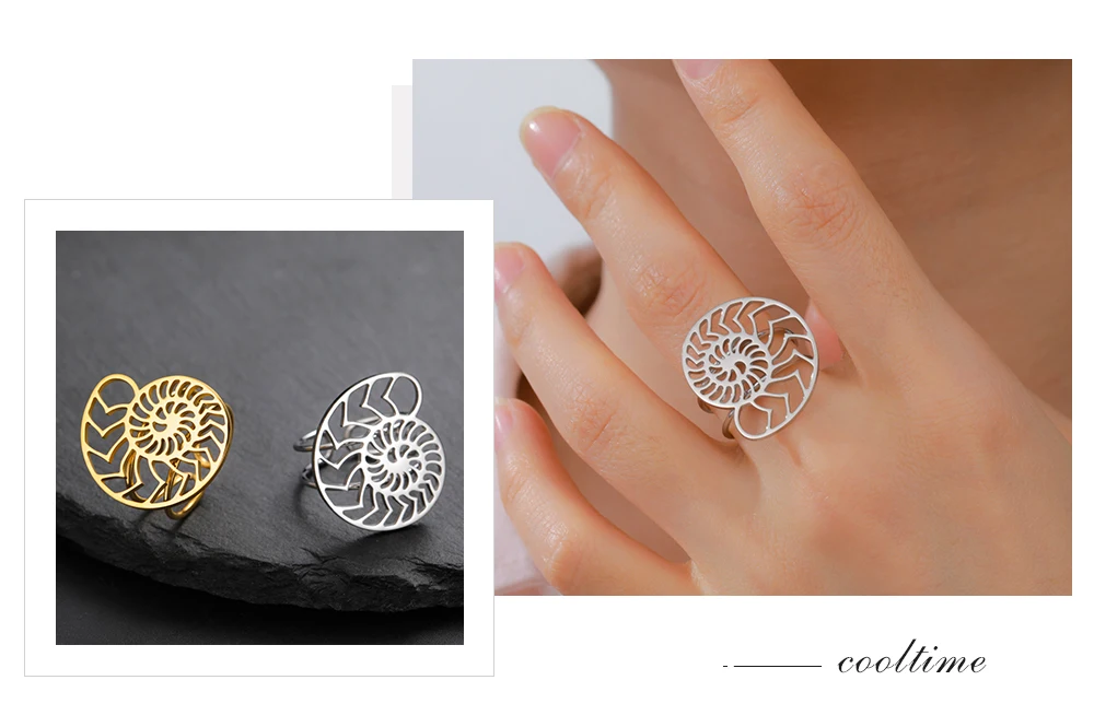 COOLTIME Mode Spirale Ring Edelstahl Gold Farbe Nautilus Offenen Ring für Frauen Schmuck Geburtstag Geschenk Neue – Detail 8