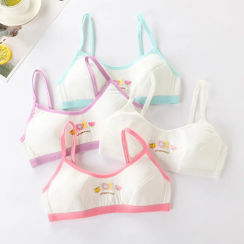 4 Pcs/Lot Girls Brassiere Underwear Cotton Kids Bra Dot Design Adolescente Girls Training Bras Breathable Teenage Girl Tops Crop