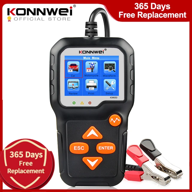 KONNWEI – KW650 testeur de batterie de moto, 12V 6V, analyseur de système de charge 2000CCA, outils de Test de démarrage pour voiture 