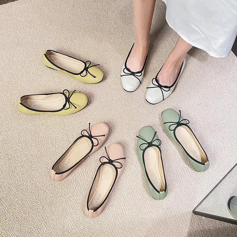 

Autumn Flat Shoes Women 2023 Ballerina Flats Comfortable Ballet Flats with Bow Slip On Loafers Plus Size Sapato Feminino