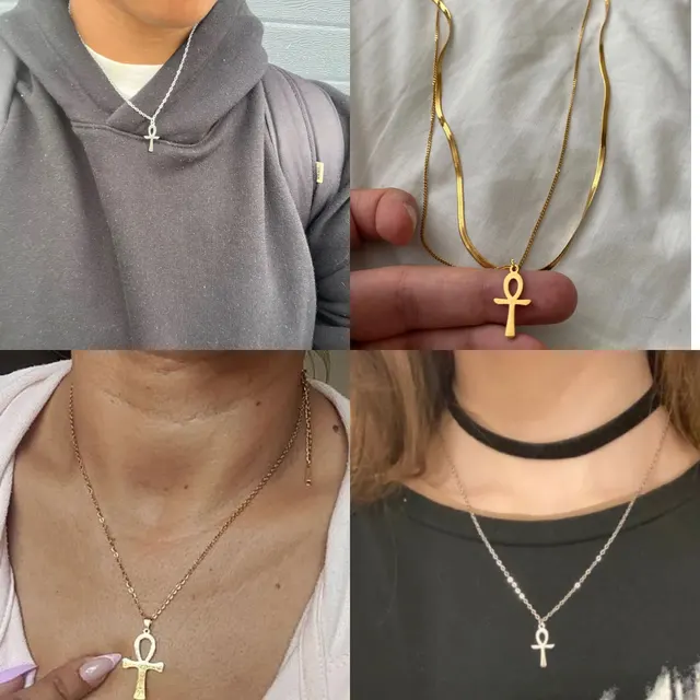 Lucktune collier pharaon égyptien ankh pendentif ankh croce egiziana collier acier inoxydable Ankh croix amulette égyptienne collier en acier inoxydable clé de la vie symbole Crucifix pendentif collier femmes