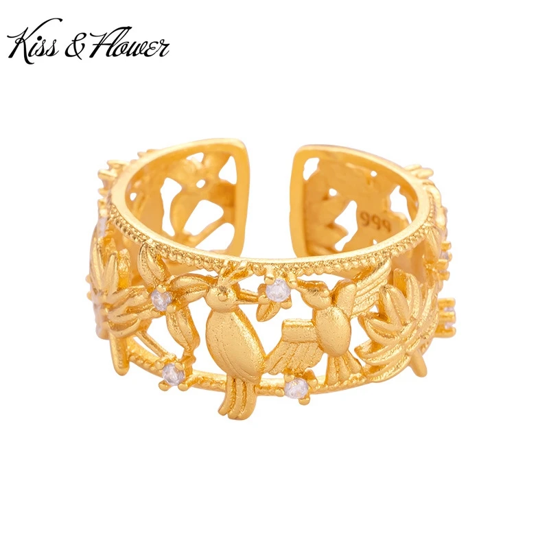 

KISS&FLOWER 24KT Gold Vintage Bird Ring For Women Jewelry Wholesale Wedding Party Birthday Bride Mother Girlfriend Gift RI203