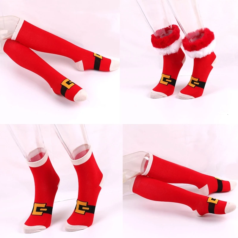 Funny Christmas Knee High Stockings Hosiery with Fur Trim Xmas Gifts for Women Dropship