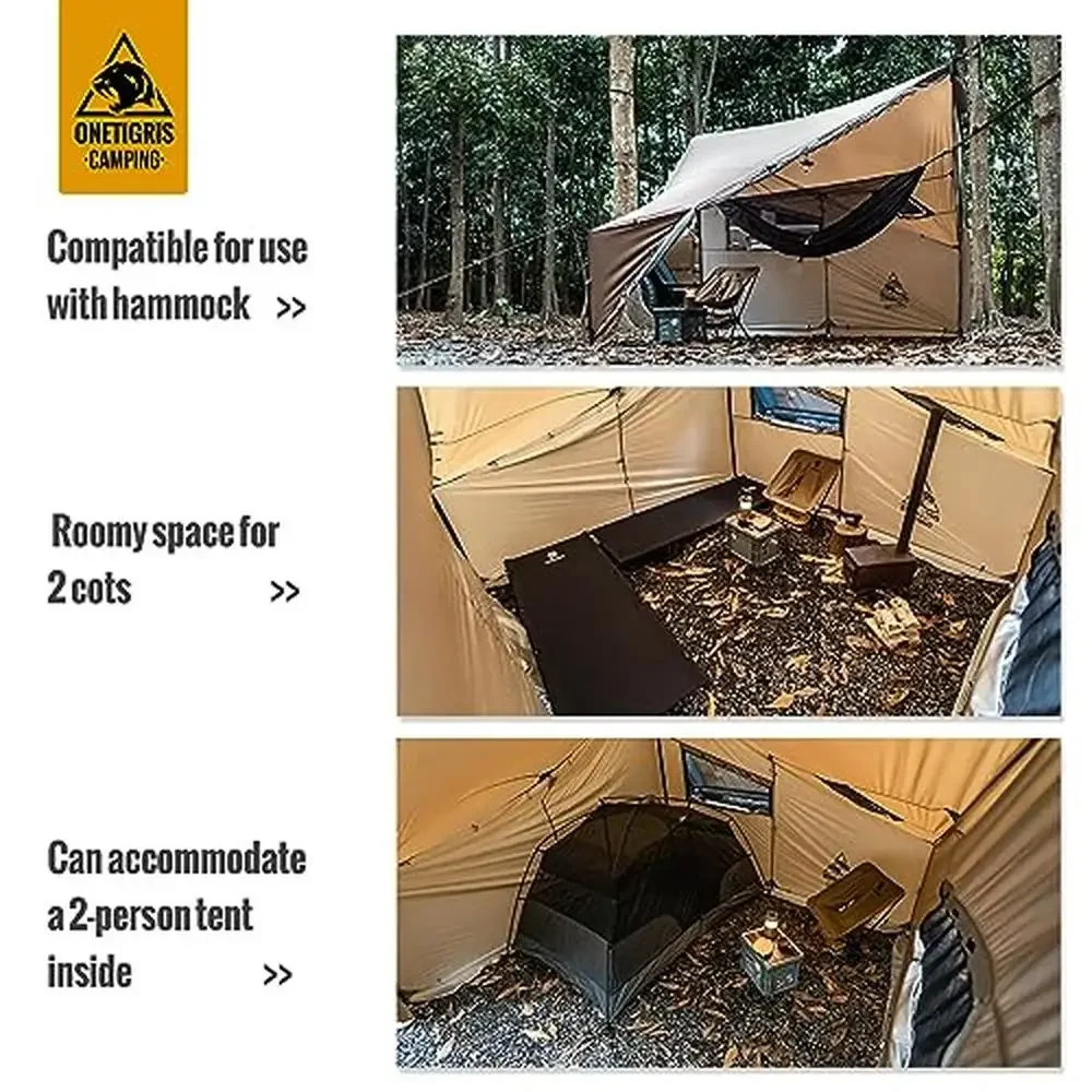 Hot Tent Large Spacious Hammock Shelter Windproof Waterproof Snow Skirt 4 Person Camping Bushcraft Kit Transportable 380cm * 5