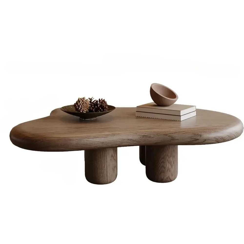 48.42 "שולחנות קפה בענן שולחן קפה מודרני לסלון, עץ שולחן קפה חום כהה עם 4 רגלי תמיכה, שולחן תה