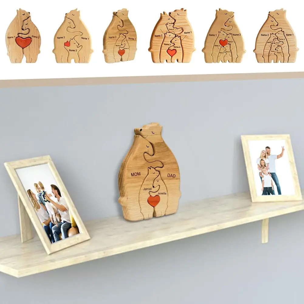 

2023 Personalized Custom Bear Family Wooden Art Puzzle Gift For Family Personalized Art Text With 2-7 Family Name Heart Puz D5M8
