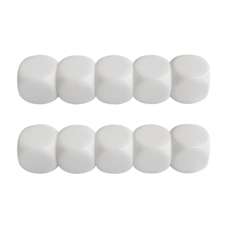 10Pcs Blank White Dices Cube Six Sided Dices with Round Corners 16MM Acrylic Dices for Classroom Board Game, DIY Dropship