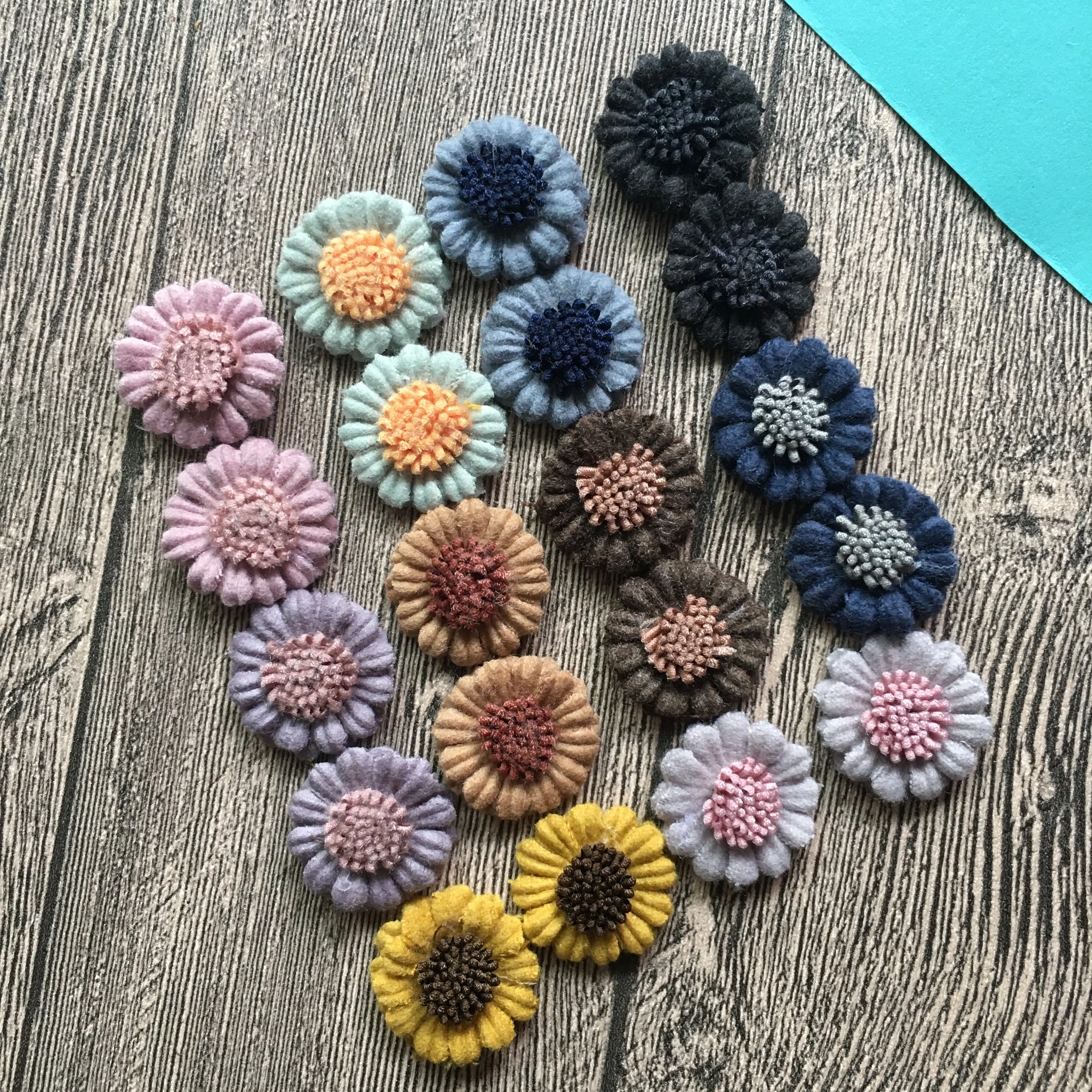 10Pcs/Lot Flat Back 3.8cm Felt Wool Flowers For Hair DIY