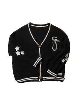 Reputation Cardigan with Snake Star Cardigan Rep Taylor Embroidery V-Neck Button Up Knitted Sweater in Black Fall Winter 6