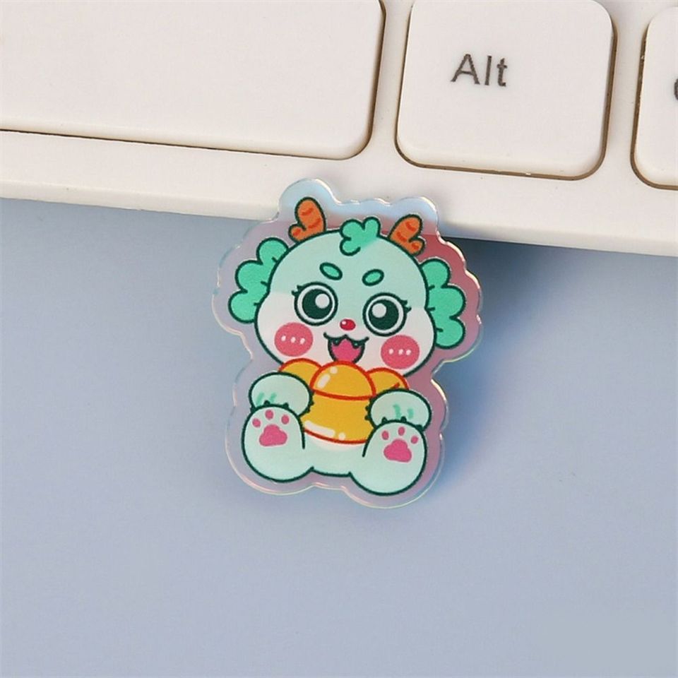 Green Dragon Cartoon Dragon Brooch Flying Dragon Lapel Pin Laser Acrylic Brooch Cute Cartoon Green Dragon Brooch