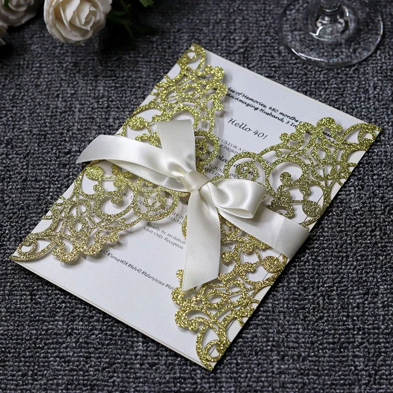 10Pcs Laser Cut Wedding Invitations Cards Tags Vintage Wedding Bridal Gift Greeting Card Birthday Decoration Party Supplies