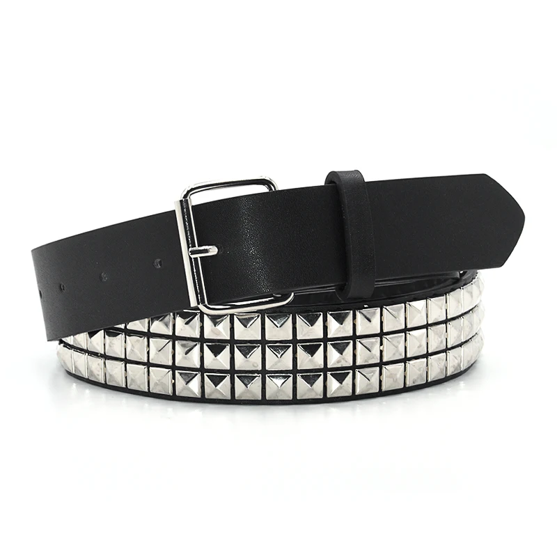 Modischer Nietengürtel für Männer und Frauen, Nietenverzierter Gürtel im Punk-Rock-Stil mit Dornschließe, Dropshipping, Schwarz – Detail 10