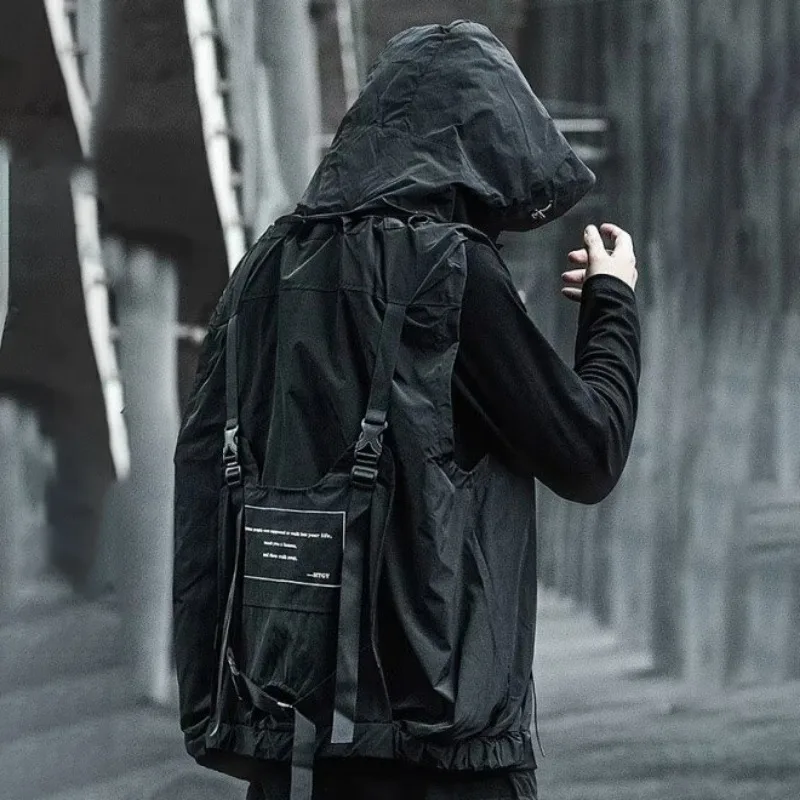 Trendy Functional Vest Harajuku Cargo Military Sleeveless Coats Men BF Loose Hooded Windproof Chamarras Para Hombre Techwear