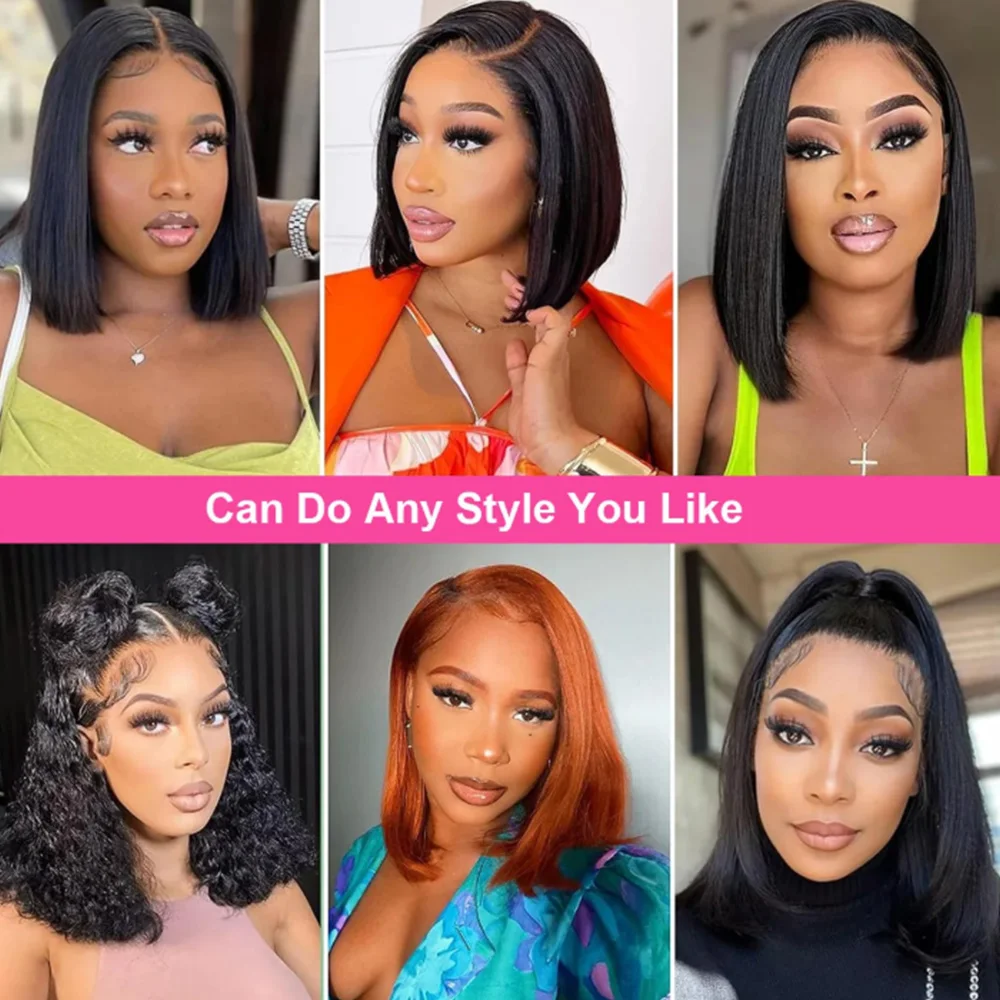220% Density Bone Straight Bob Wig Brazilian Human Hair Ready To Wear 13x4 Lace Front Wigs Black Bob Wigs for Women 8-14 Inches 3
