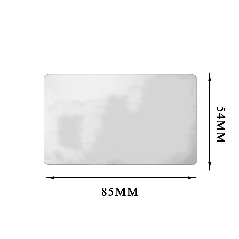 85x54MM 무료 맞춤 각인 카드 텍스트 로고 비즈니스 ID 플레이트 스틸 메탈 태그 명찰 지갑 삽입 카드 선물용