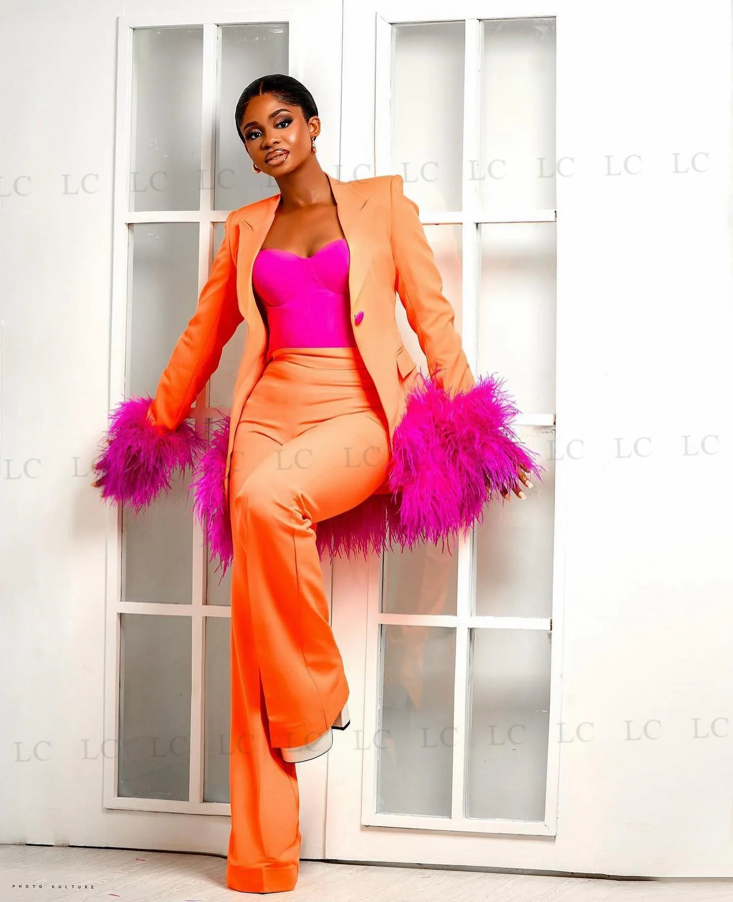 Fatos laranja magros de um botão feminino, blazer e calça, smoking de lapela, baile de formatura formal, traje plus size, 3 peças