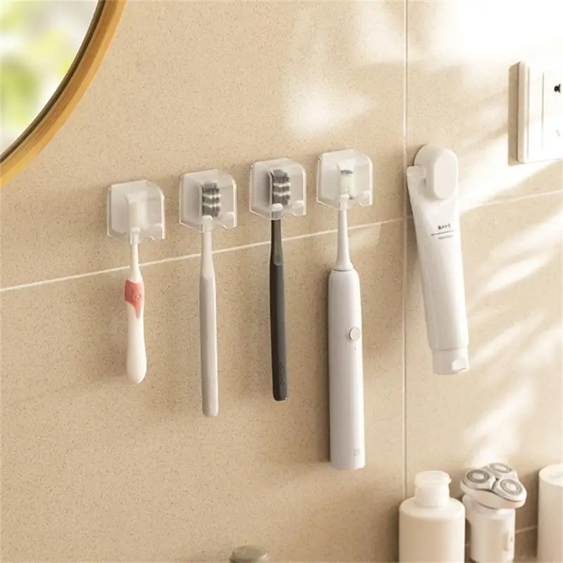 5PC Toothbrush Rack Wall-Mounted Holder Space Saving Stand Organizer Lid Self-adhesive Bathroom Accessories