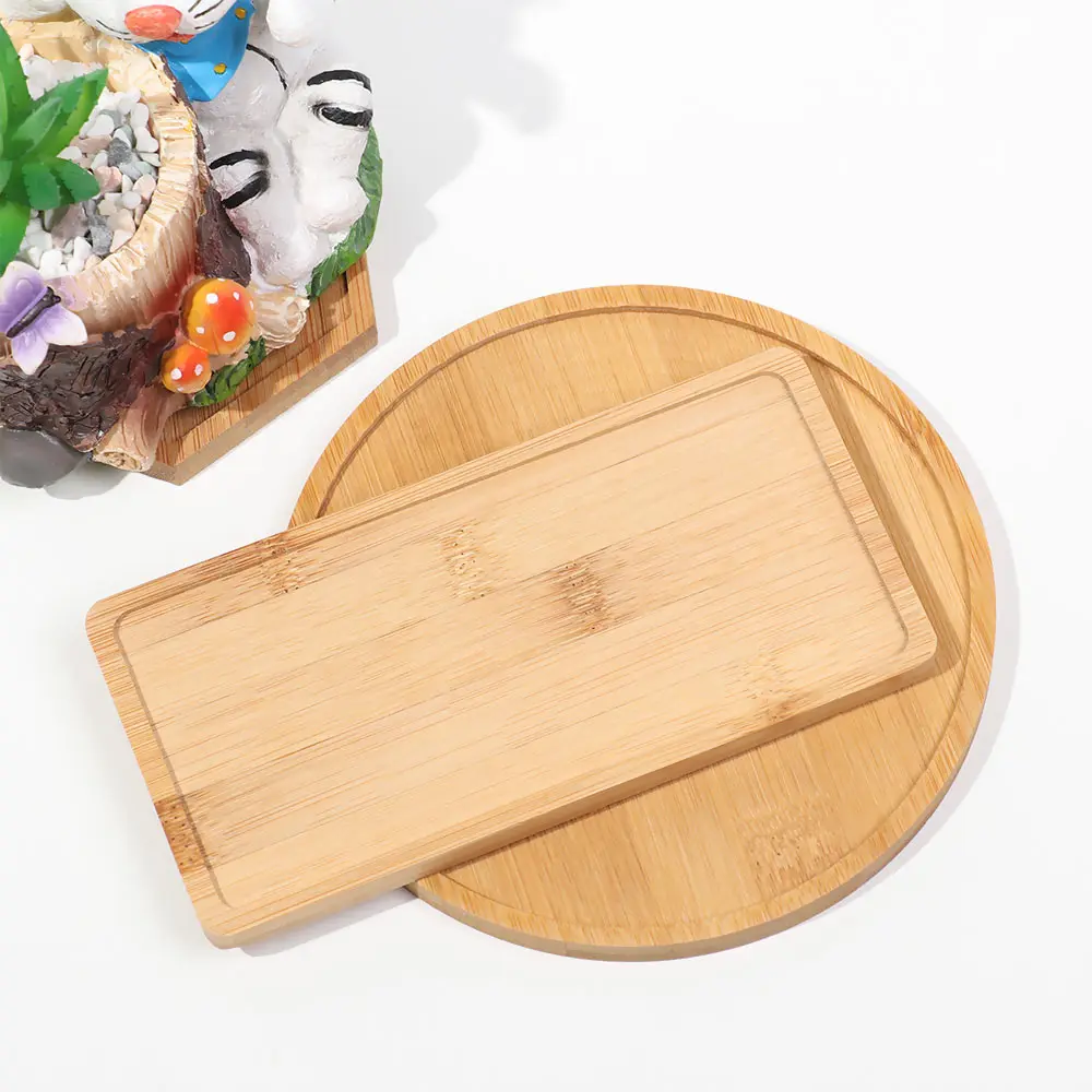 Wooden Bamboo Serving Plate Set Dish Tray Planters Hexagon Rectangle Round Square Fruit Plate Storage Pallet Kitchen Organizer