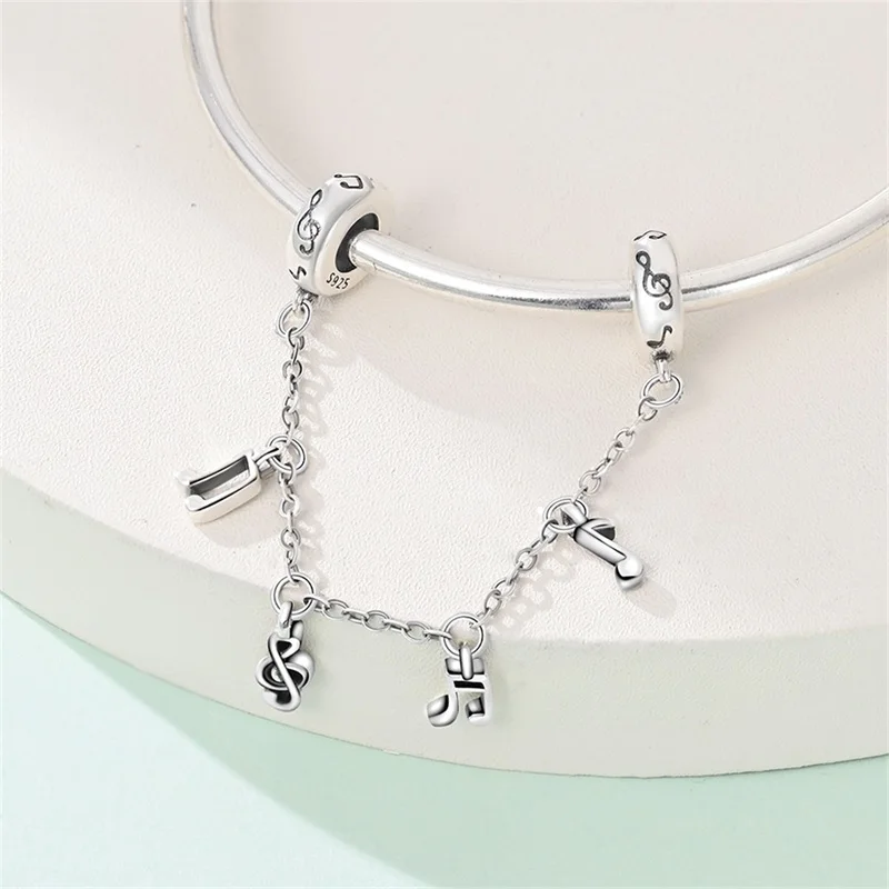 Sicherheitskette aus 925er-Sterlingsilber, Stern, Mond, Flugzeug, Erde, eingelegter Zirkon, Charms, Perlen, passend für Original-Armreif, DIY-Schmuck – Detail 35
