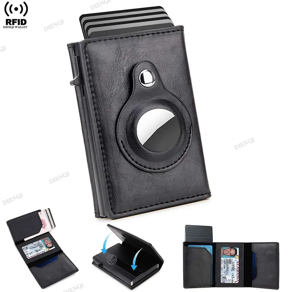 Men's RFID Blocking Minimalist Wallet with AirTag Slot and Pop-Up Card Holder