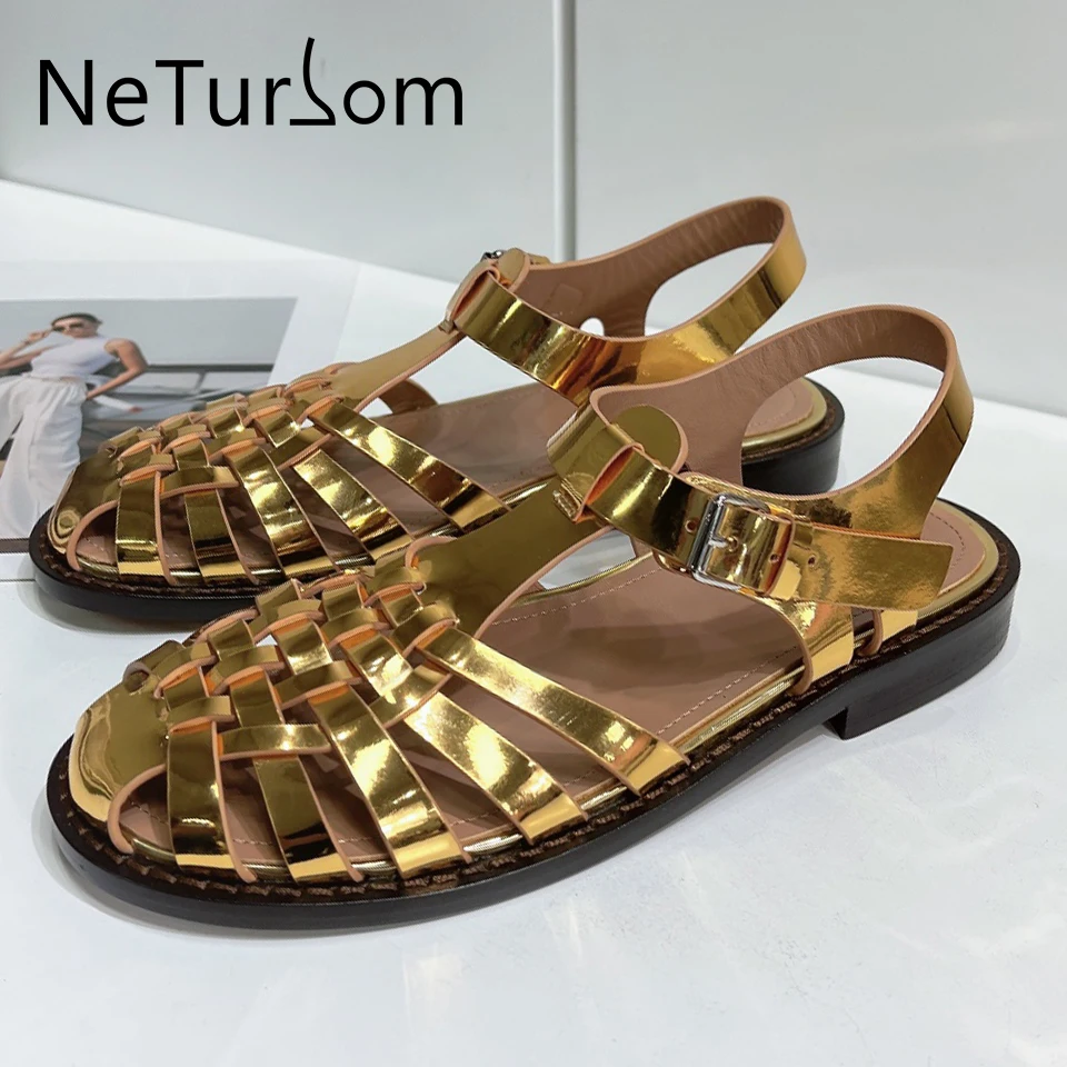 

2023 Summer New in Cute Retro Roman Sandals Genuine Leather ladies Shoes Flat Sandals Fashion Simple Versatile Women Sandals
