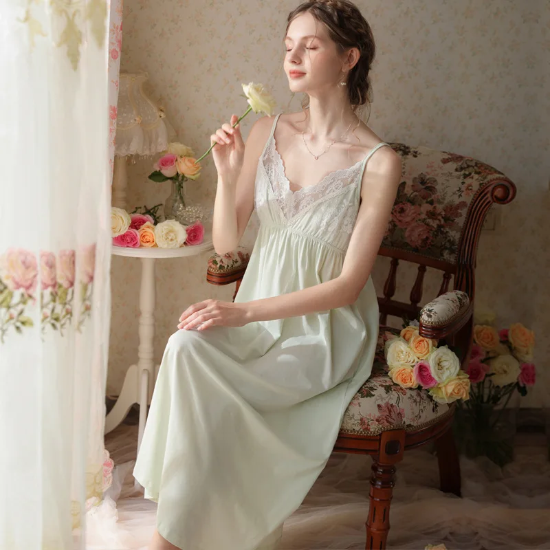 Camisole Nightgown: New Summer Cotton Design, Loose Fit Long Length, Princess Palace Charm - Perfect Loungewear for Home Comfort