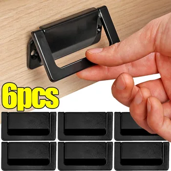6/1PCS Maniglia per cassetto a scomparsa Armadietto Maniglie pieghevoli nascoste Accessori hardware per mobili Maniglie piatte nere moderne in lega di zinco 1