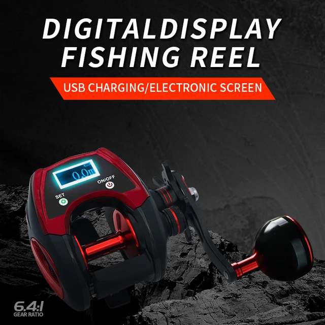 New Electronic Fishing Reel Counter Digital Display Baitcasting Reel Carbon  Body 18+1BB 6.4:1