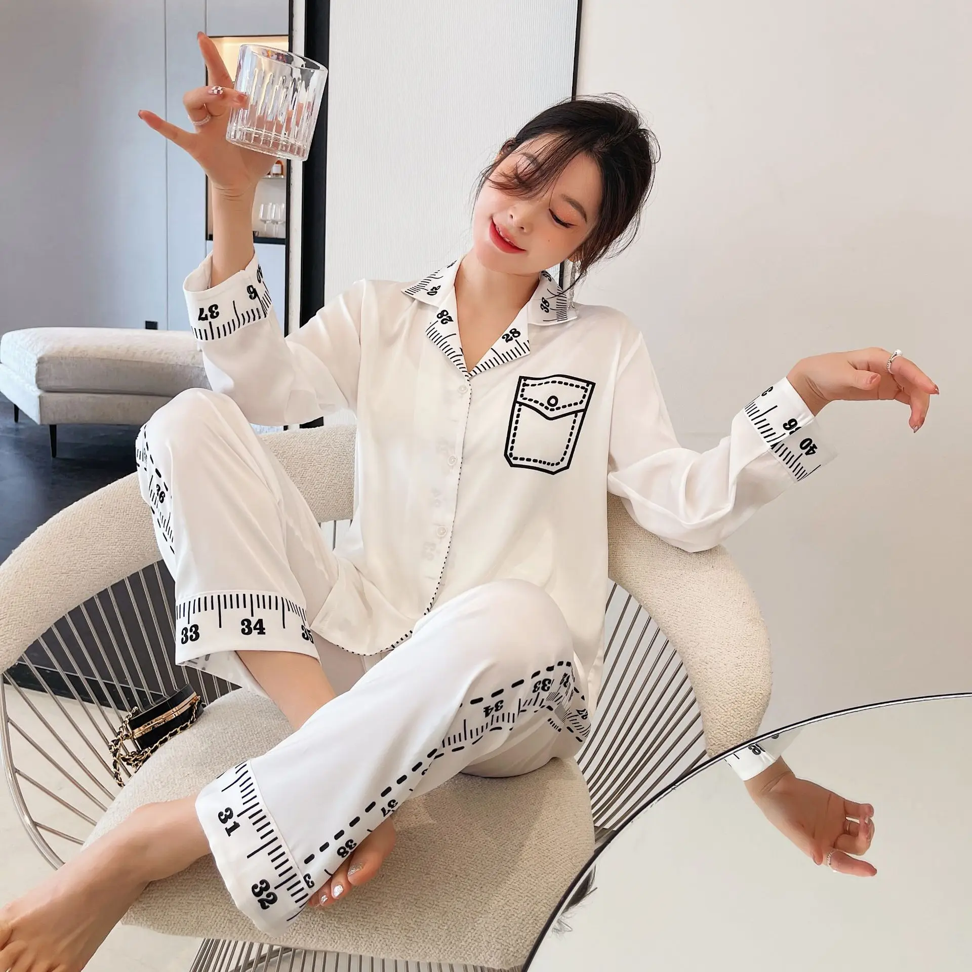 satin sleepwear 2022 Spring Print Pajamas Set Casual Women Sleepwear Lounge Wear 2PCS Satin Silk Lingerie Pyjamas Soft Home Clothes Pijamas plus size pjs