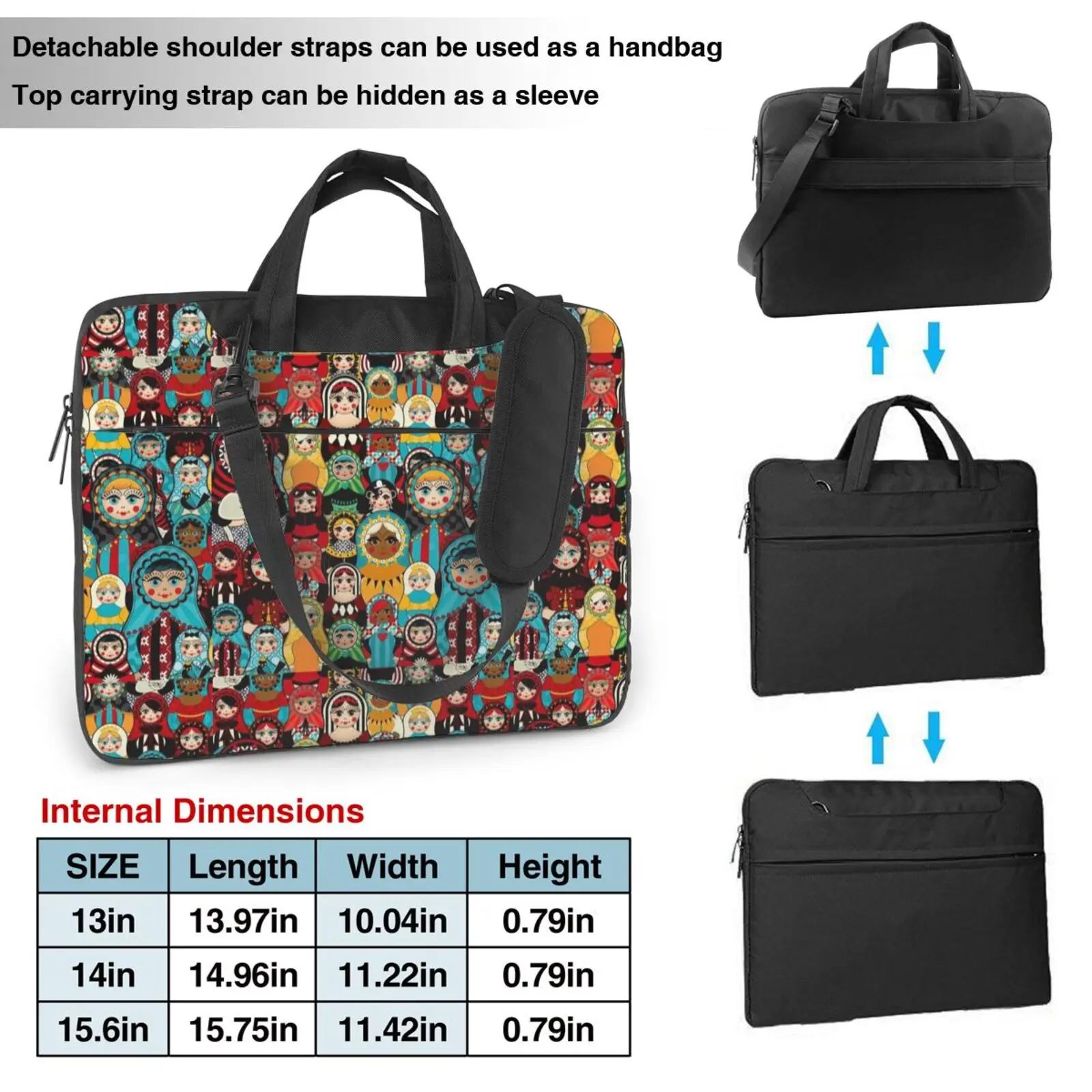 Noisydesigns mensageiro saco do portátil russo matryoshka luxo 13 14 15.6 Polegada senhora homem ombro caso para macbook ar pro droship