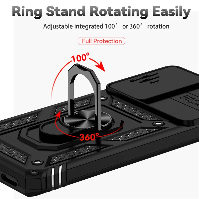 Armor Phone Case with Slide Camera Protector and Magnetic Ring Holder - Durable Cover