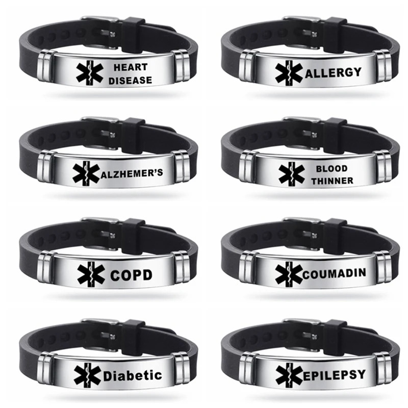 

Star of Life Diabetes Titanium Steel Bracelets Multiple Styles Medical Silicon Bracelet Health Warning Bangles Men's Pulseras