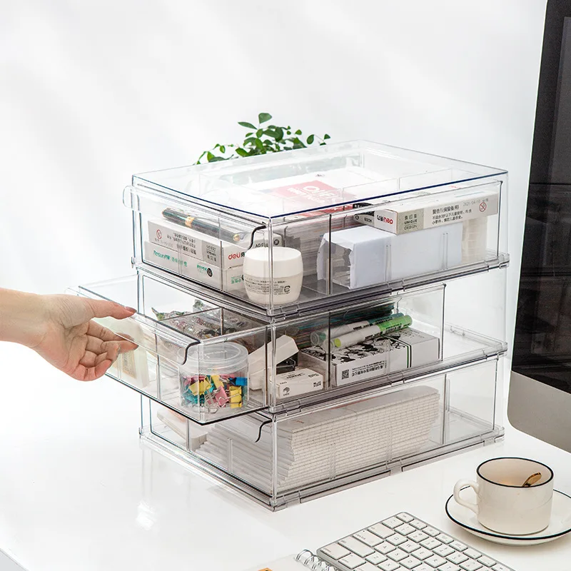 

Transparent Desk Top Drawer Storage Box Office Supplies Stationery Sundries Finishing Multi-Layer With Lid Rack Multi-Functional