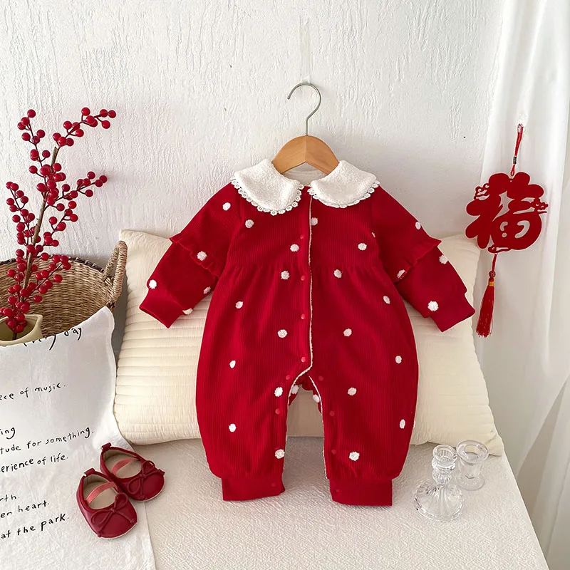 Winter Baby Fleece Rompers Red Jumpsuit Toddler Outwear