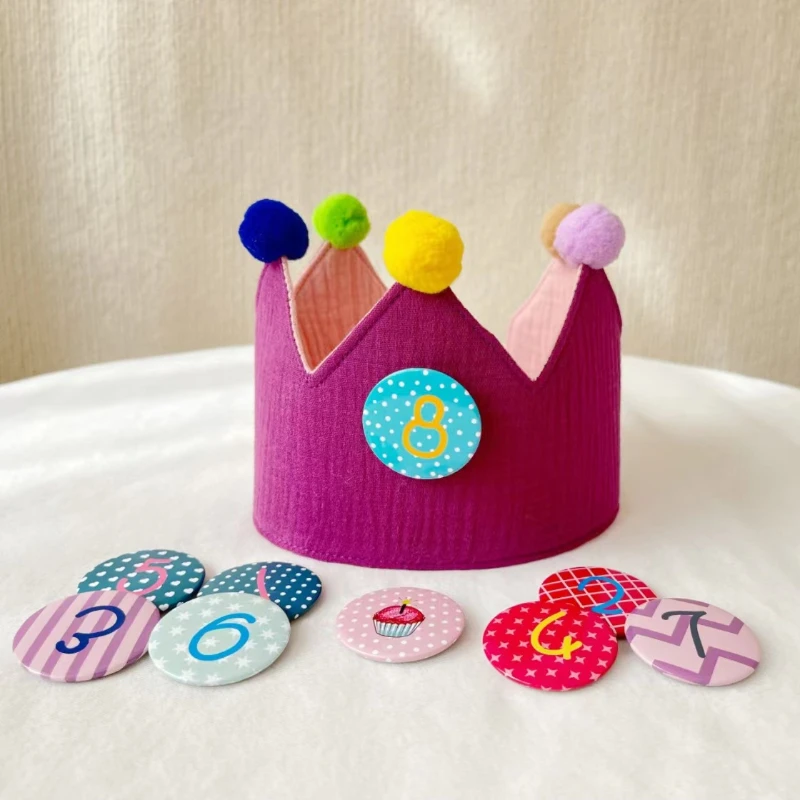 INS Children Wear Birthday Caps on Both Sides Replaceable Digital Medallion Crown Ball Cap Party Photography Props