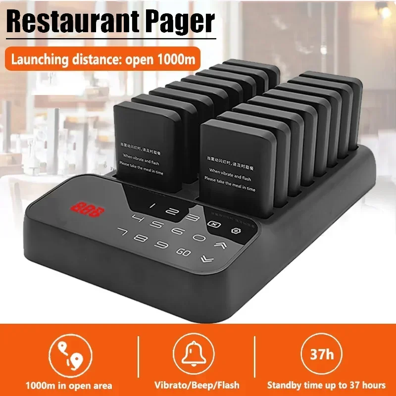 Wireless Calling Pagers System Restaurant Waiter Pager Call Customer Queue System Meal Extractor Queuing 16 Receivers for Coffee wireless calling system